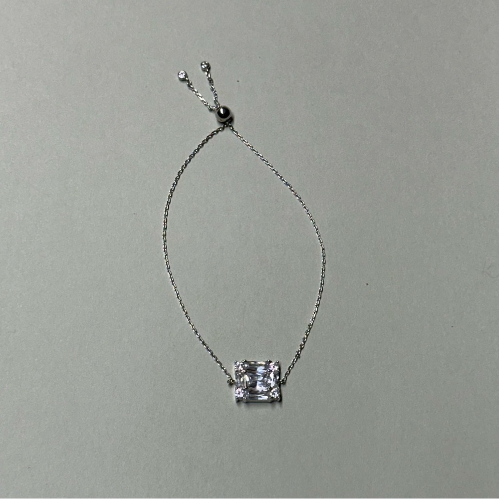 Dainty Silver Bracelet with Large Clear Crystal